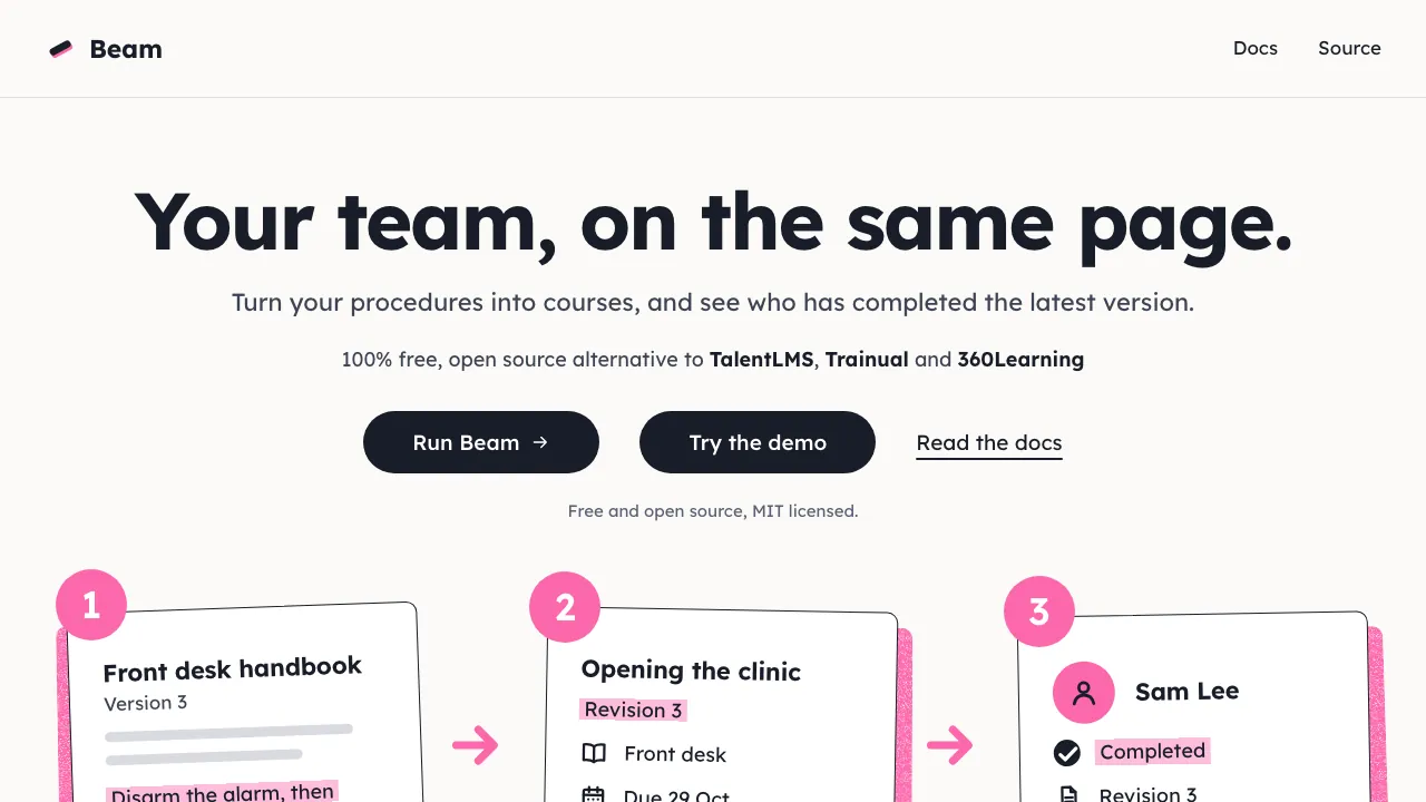 The Beam homepage, run-beam.com