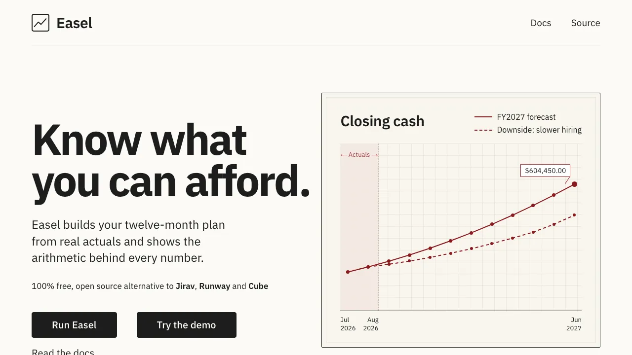 The Easel homepage, run-easel.com